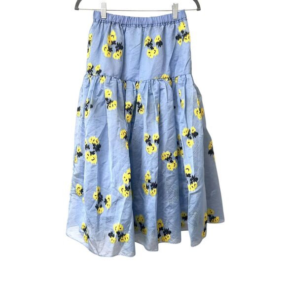 TANYA TAYLOR Lara Floral Midi A-Line Skirt Blue/Yellow NWT‎ Small - Picture 2 of 6